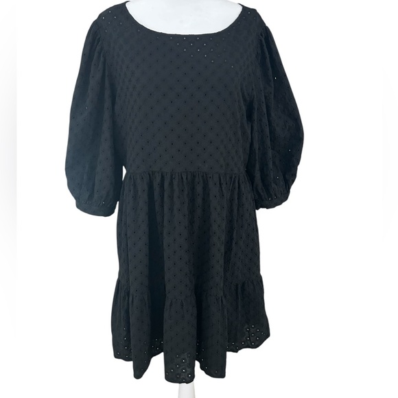 Anthropologie WAYF BFF Lauren Black Eyelet Babydoll Mini Dress Out Size M - Picture 6 of 12